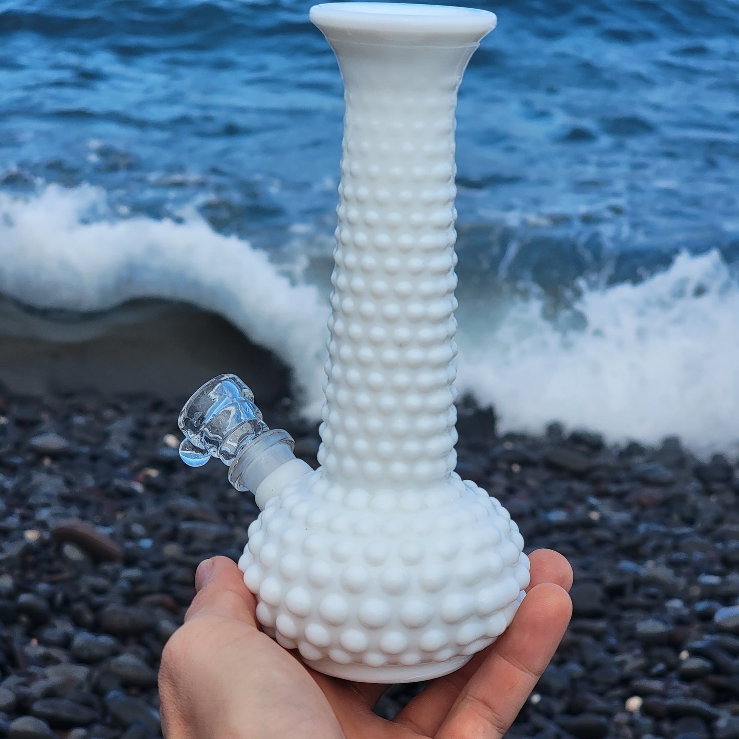 "Bumpy Bong" Vintage Hobnail Milk Glass Bong