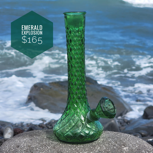 "Emerald Explosion" Vintage Upcycled Emerald Glass Vase Bong