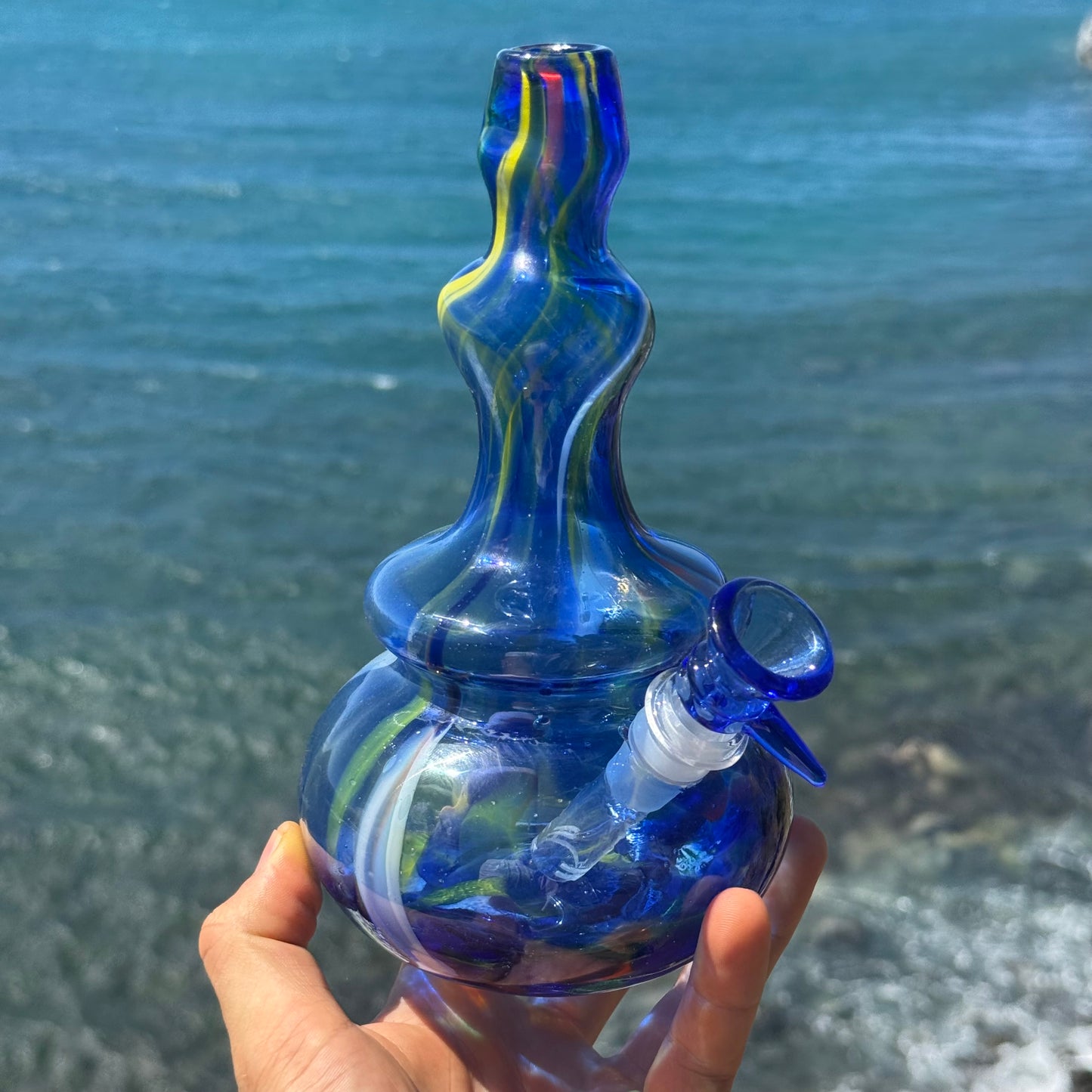 “Cobalt Mosaic” Vintage Upcycled Confetti Glass Vase Bong