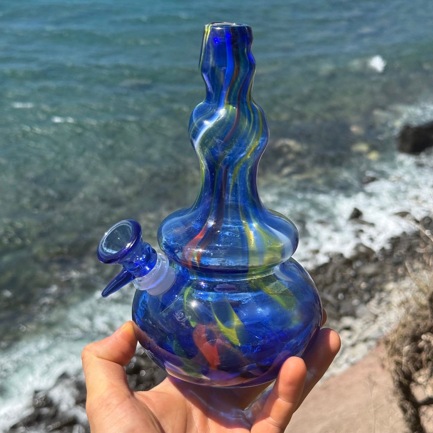“Cobalt Mosaic” Vintage Upcycled Confetti Glass Vase Bong