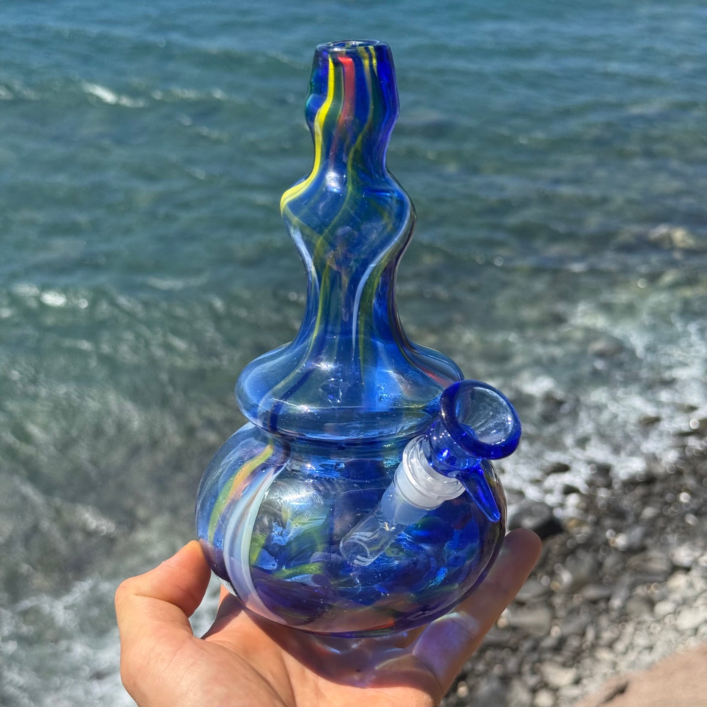 “Cobalt Mosaic” Vintage Upcycled Confetti Glass Vase Bong