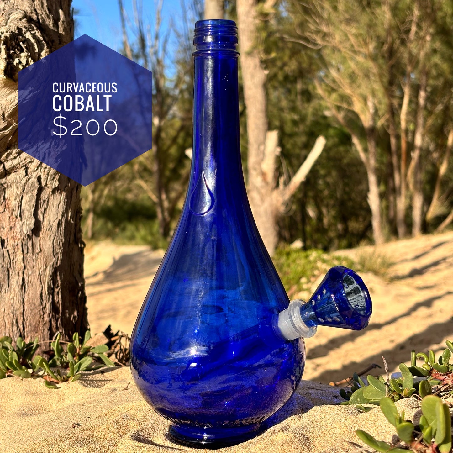 “Curvaceous Cobalt” Upcycled Vintage Italian Glass Bottle Bong