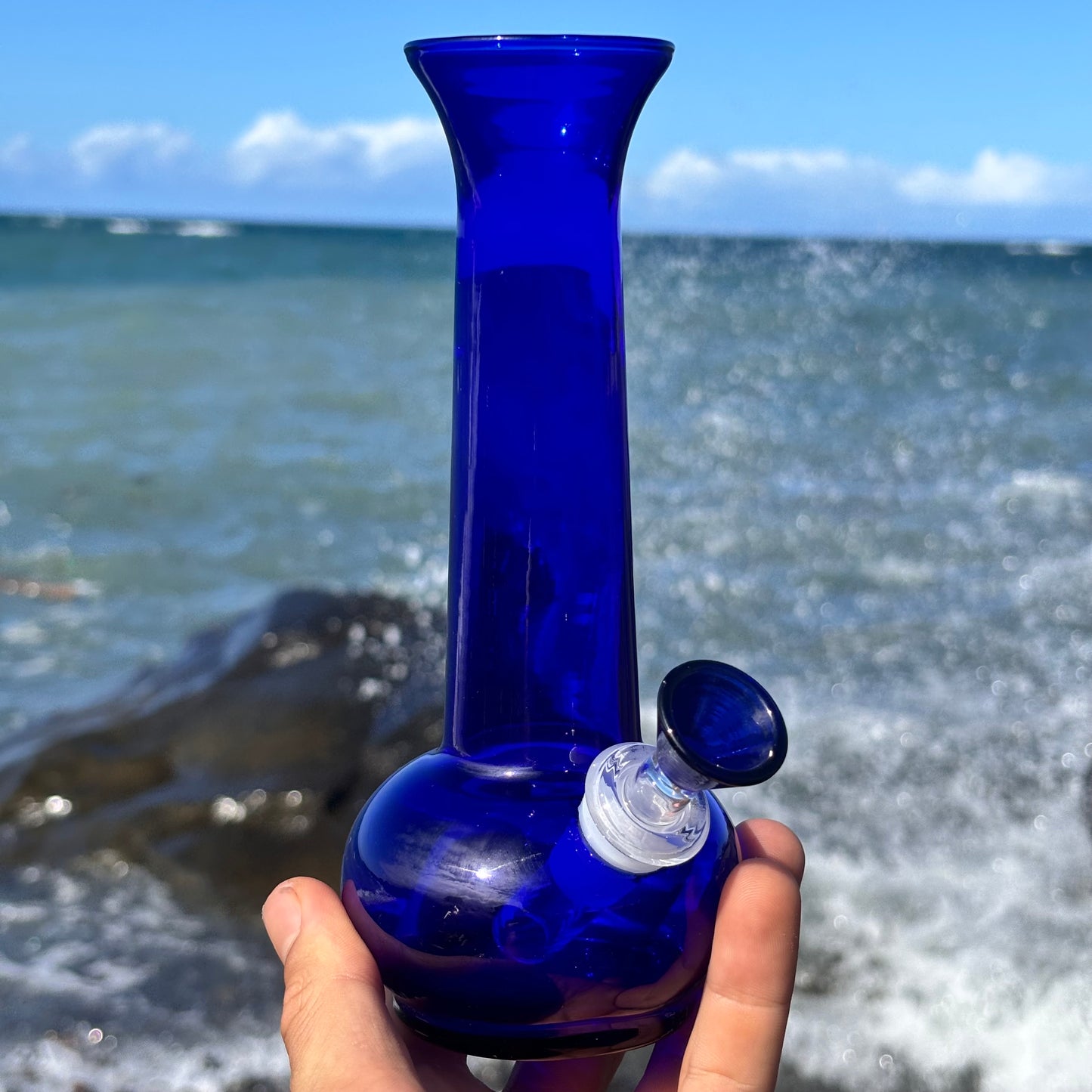 “Cobalt Captivator” Upcycled Vintage Handblown Glass Vase Bong