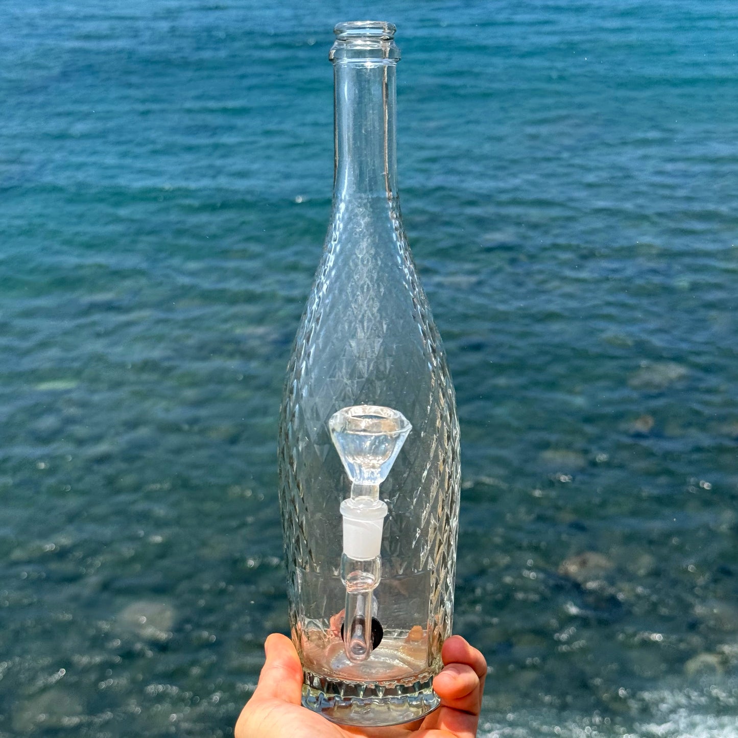 “Embossed Beauty” Upcycled Glass Bottle Bong