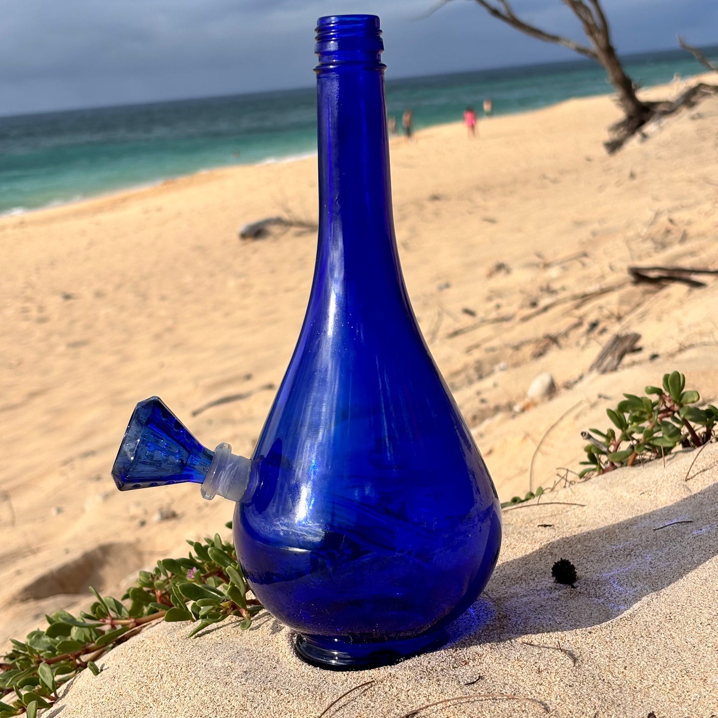 “Curvaceous Cobalt” Upcycled Vintage Italian Glass Bottle Bong