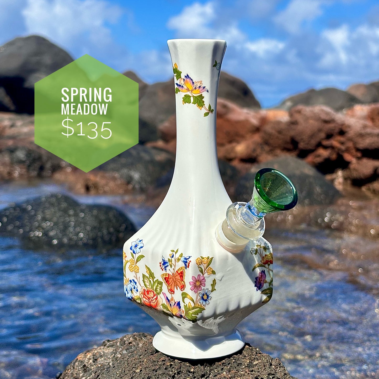 "Spring Meadow" Vintage China Vase Bong with Gilded Details