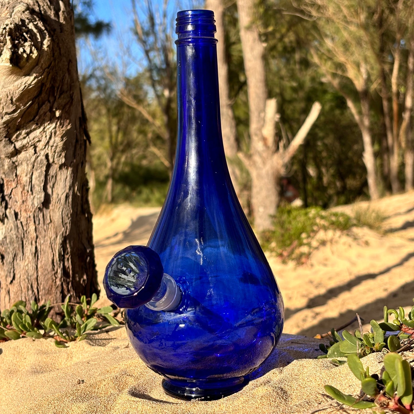 “Curvaceous Cobalt” Upcycled Vintage Italian Glass Bottle Bong