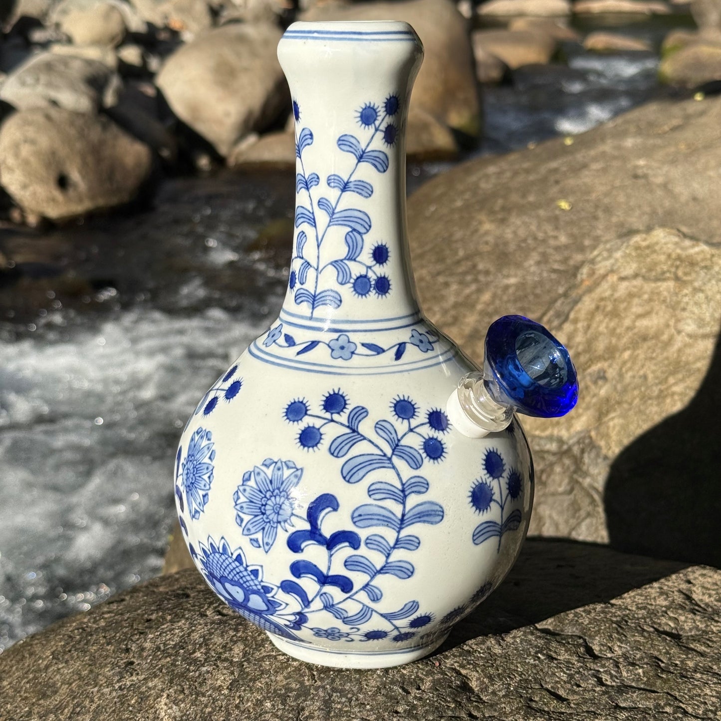 “Azure Omnipotence” Vintage Upcycled Porcelain Ceramic Vase Bong