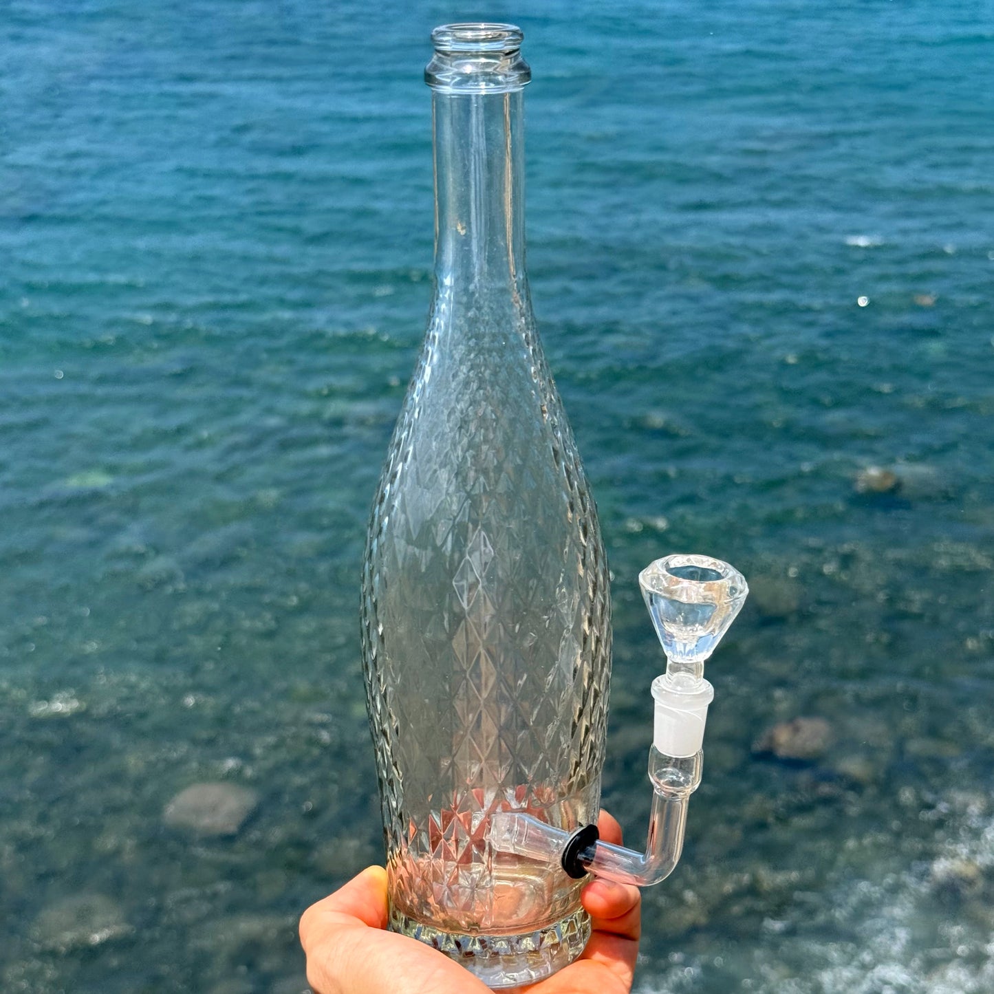 “Embossed Beauty” Upcycled Glass Bottle Bong