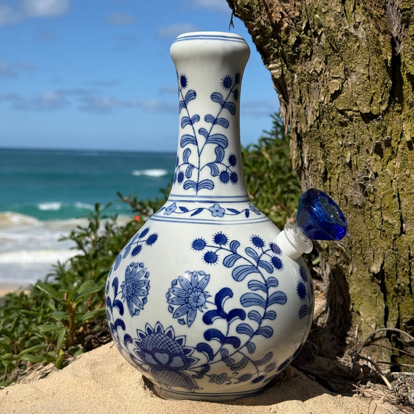 “Azure Omnipotence” Vintage Upcycled Porcelain Ceramic Vase Bong