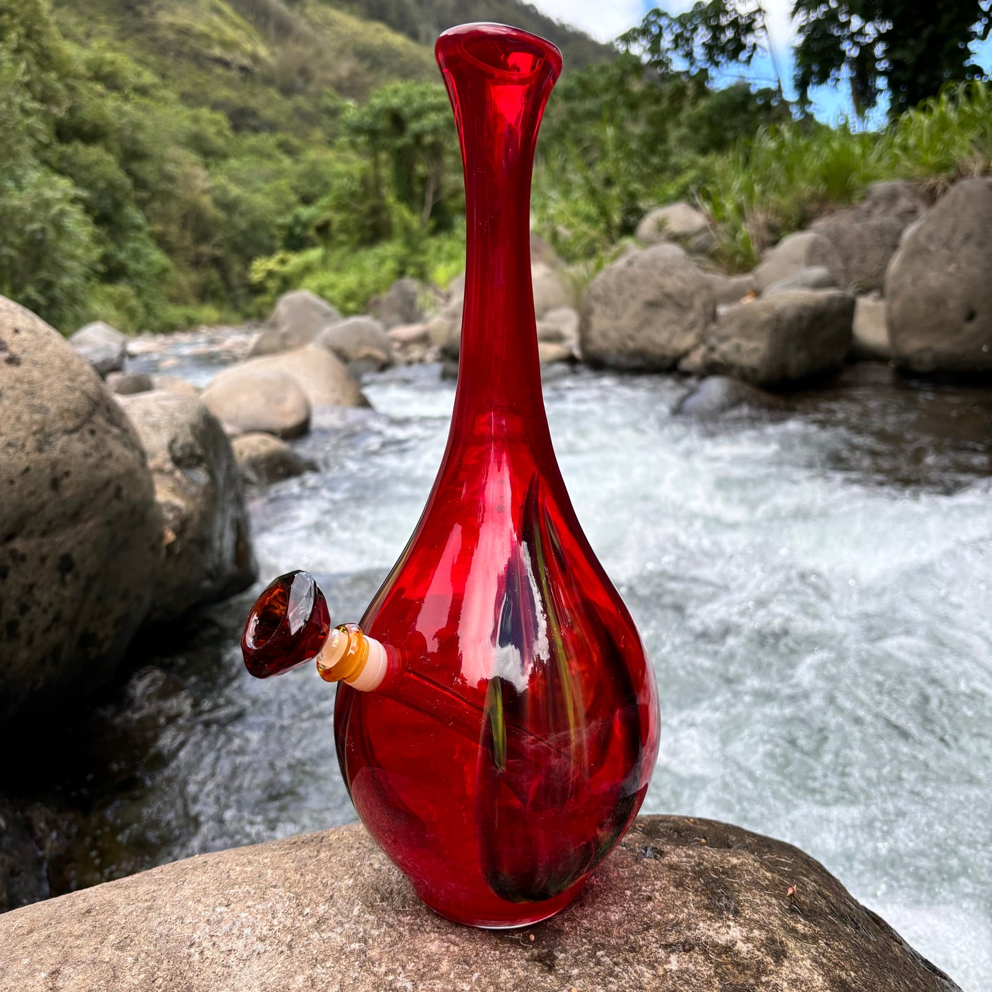 “Solar Flare” Vintage Upcycled Handblown Glass Vase Bong