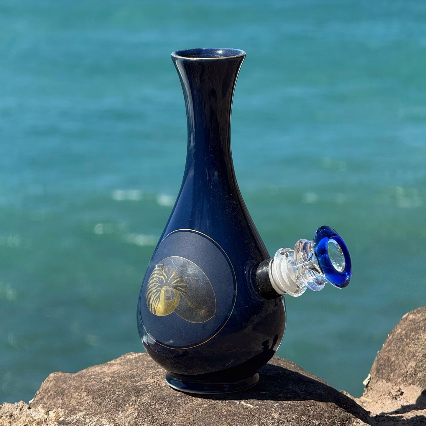 Vintage Ceramic Vase Bong “Cobalt Nautilus”