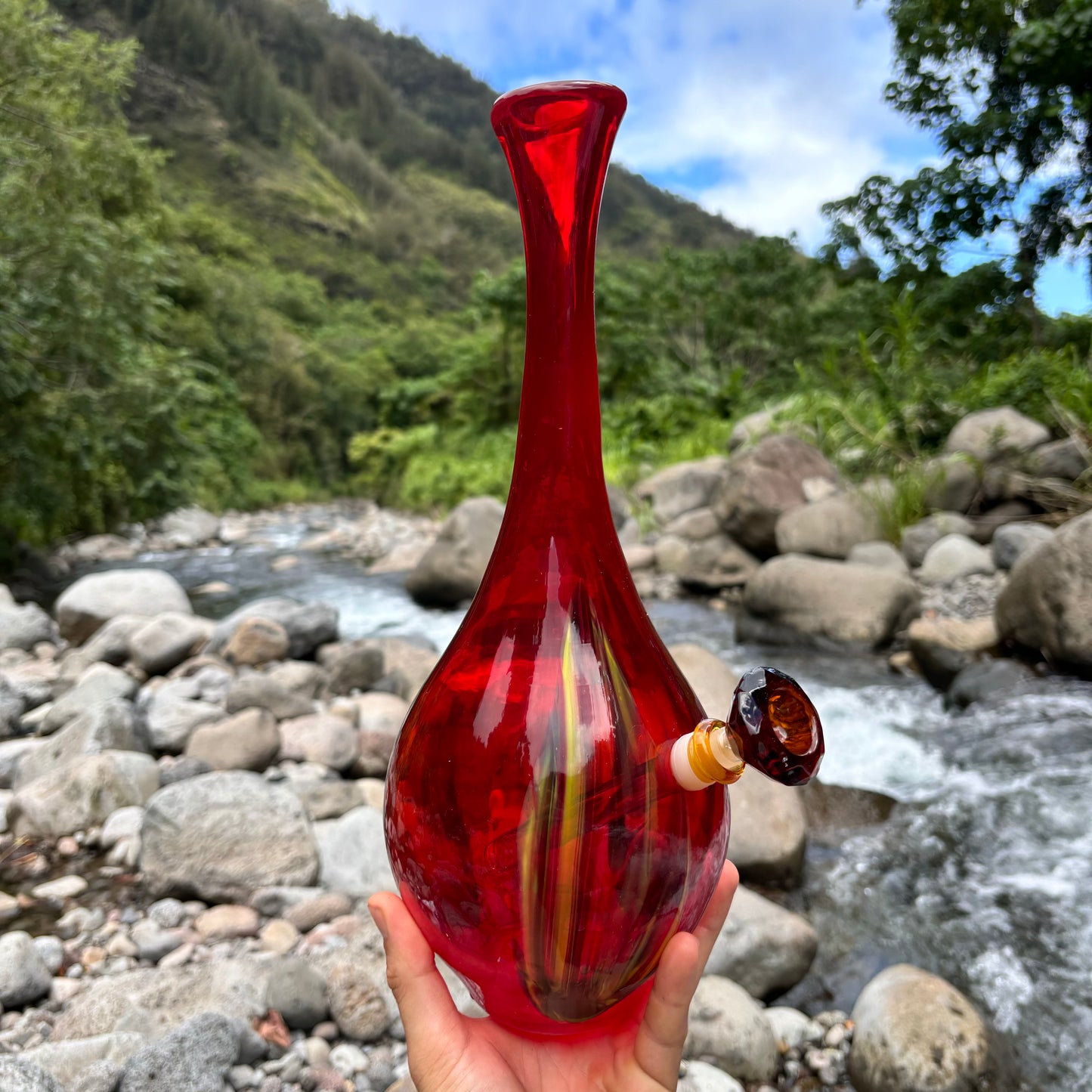 “Solar Flare” Vintage Upcycled Handblown Glass Vase Bong