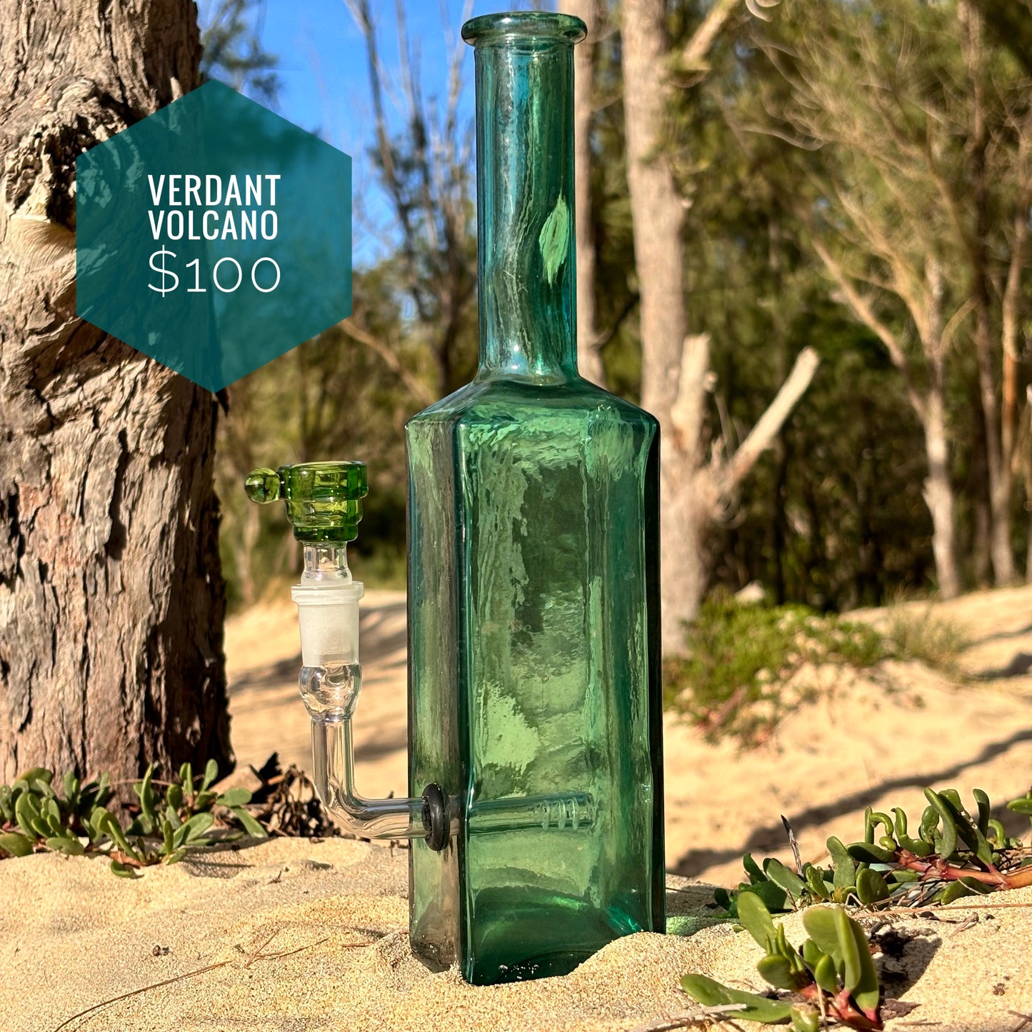 “Verdant Volcano” Upcycled Glass Bottle Bong