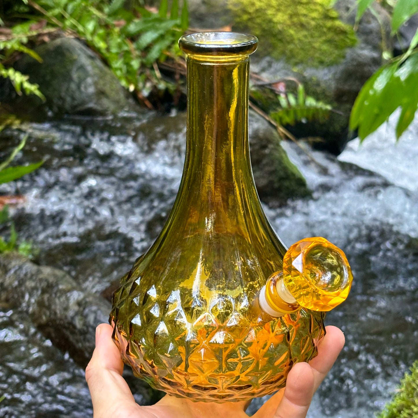 “Chiseled Citrine” Vintage Upcycled Glass Embossed Bong