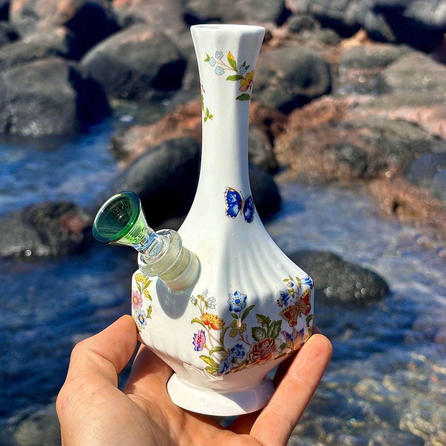 "Spring Meadow" Vintage China Vase Bong with Gilded Details