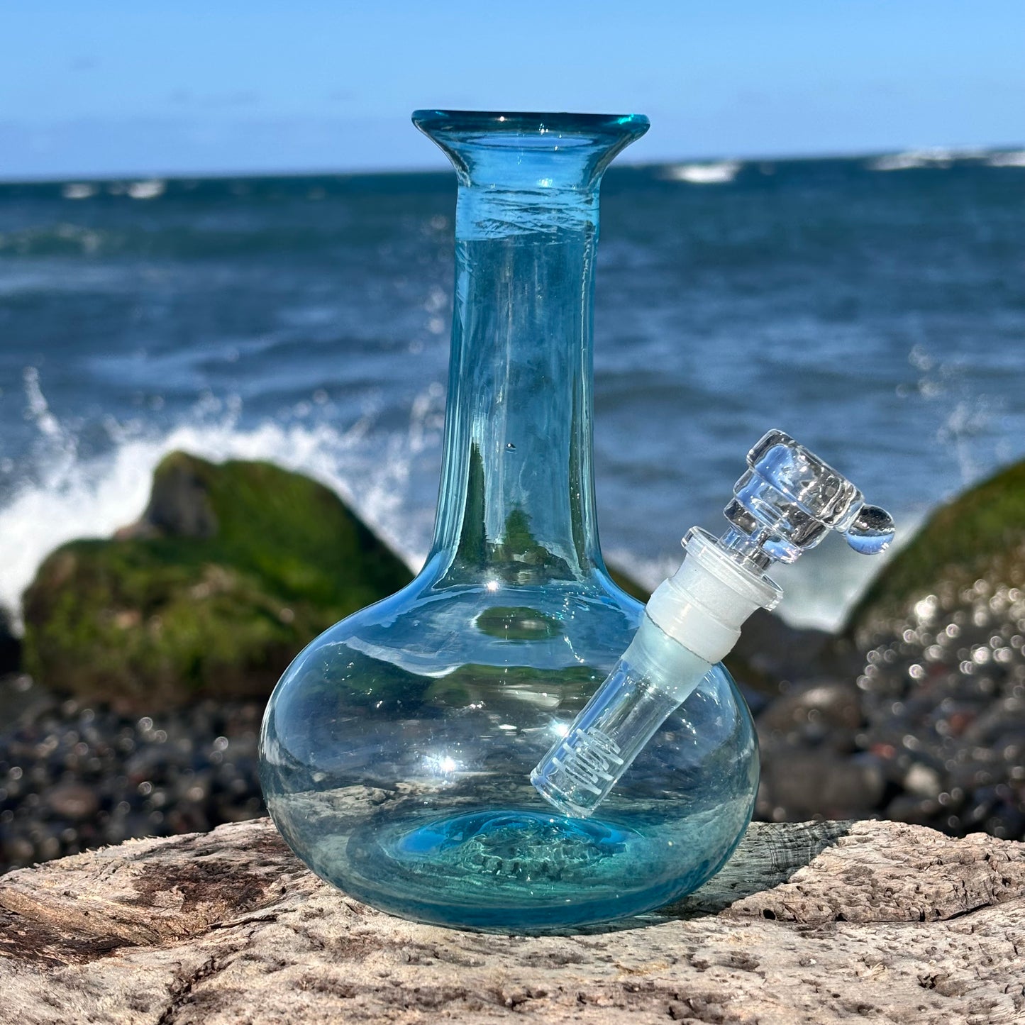 “Aquamarine Allure” Vintage Upcycled Handblown Glass Vase Bong