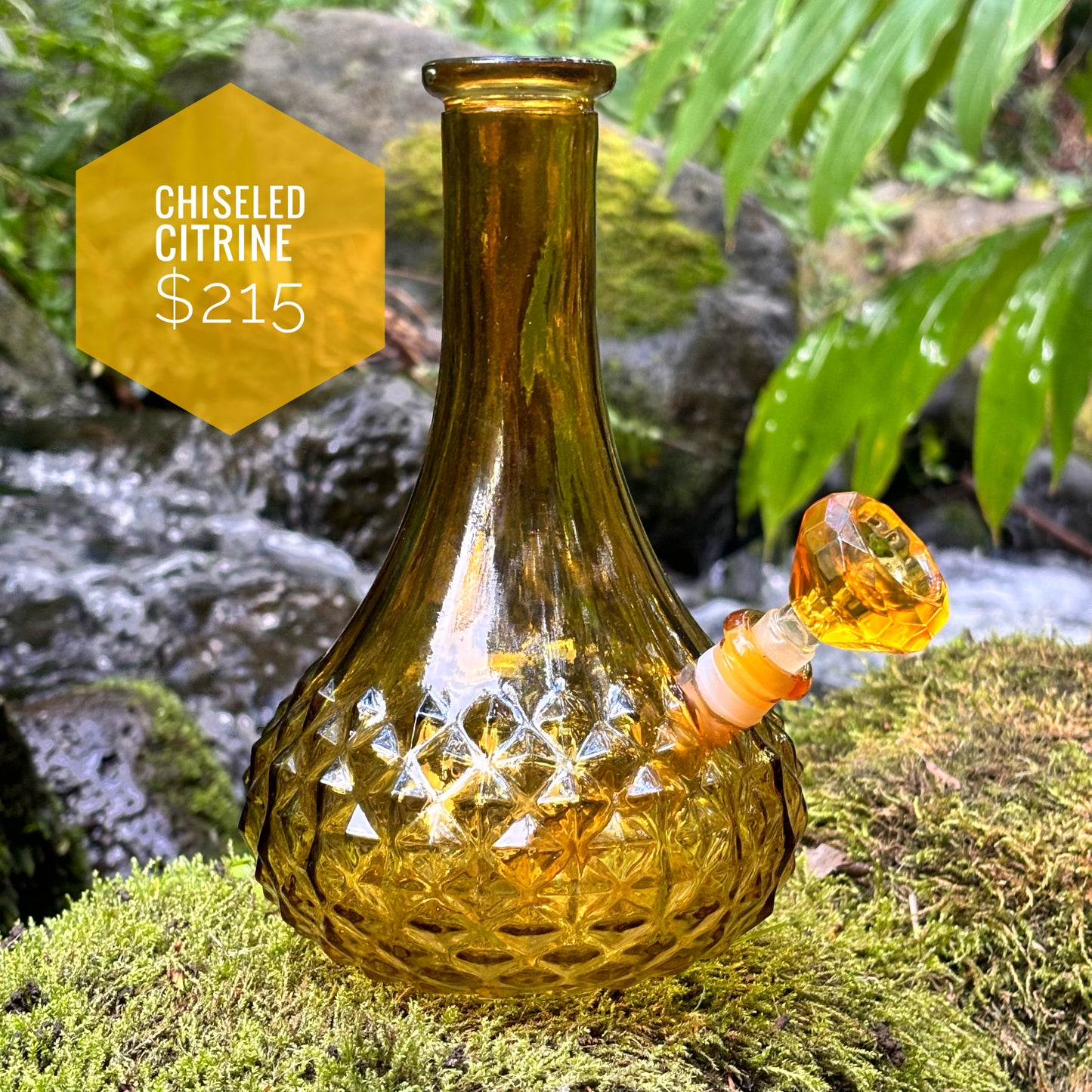 “Chiseled Citrine” Vintage Upcycled Glass Embossed Bong