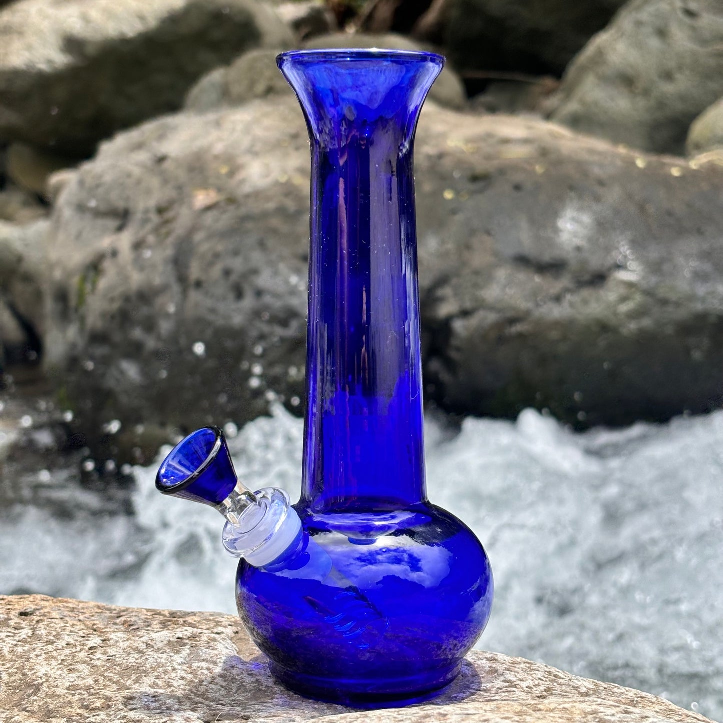 “Cobalt Captivator” Upcycled Vintage Handblown Glass Vase Bong