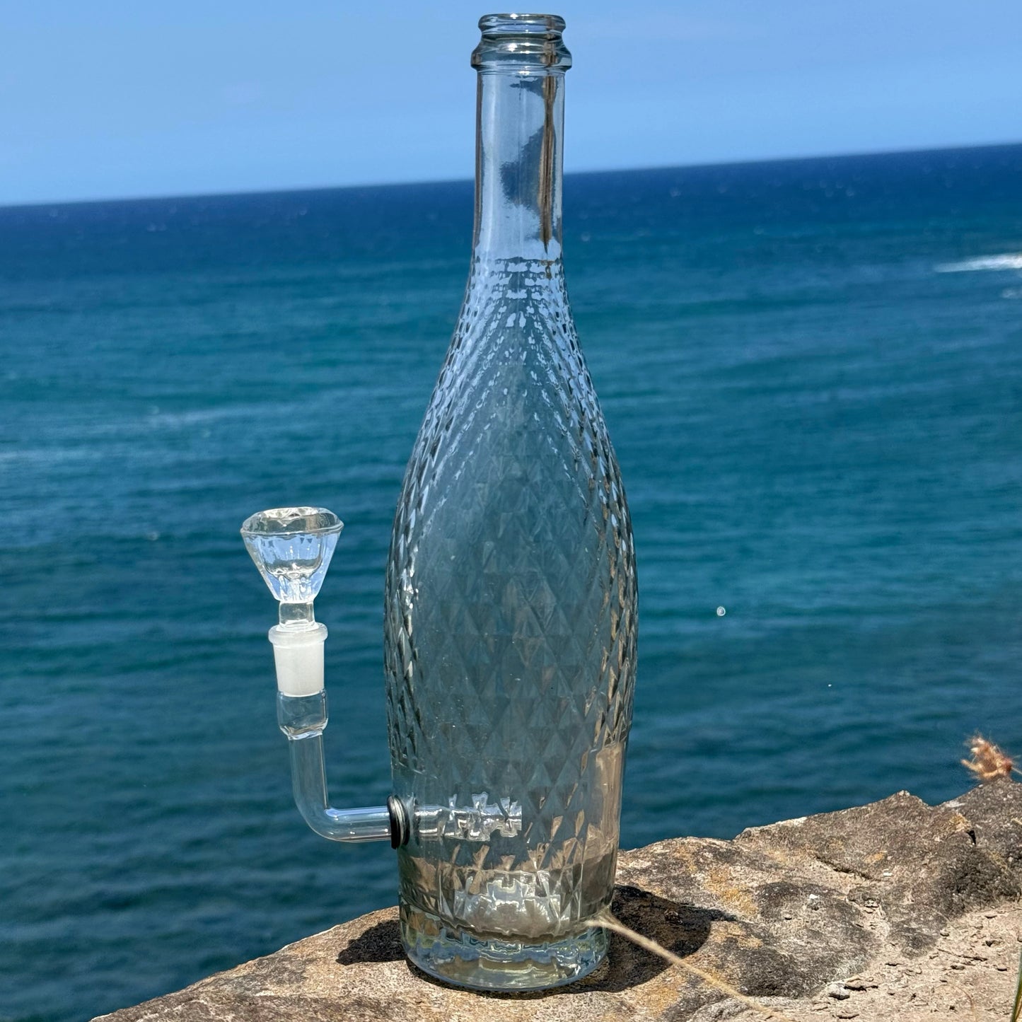 “Embossed Beauty” Upcycled Glass Bottle Bong