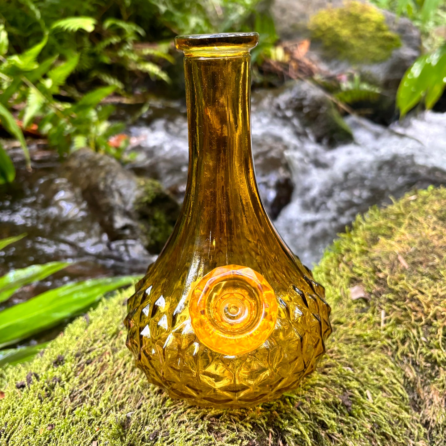 “Chiseled Citrine” Vintage Upcycled Glass Embossed Bong
