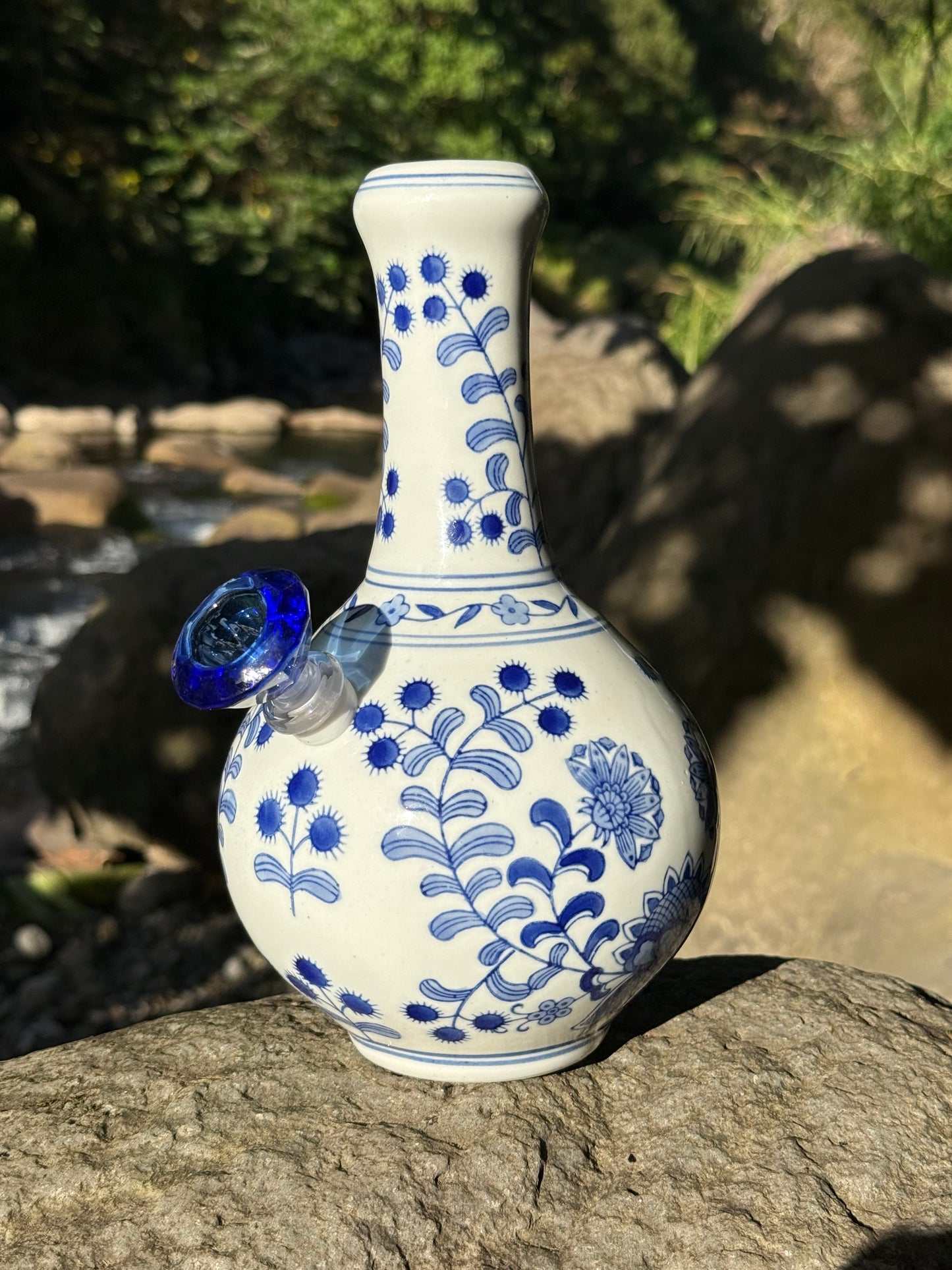 “Azure Omnipotence” Vintage Upcycled Porcelain Ceramic Vase Bong