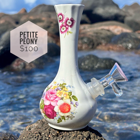 “Petite Peony” Vintage Upcycled Ceramic Bubbler
