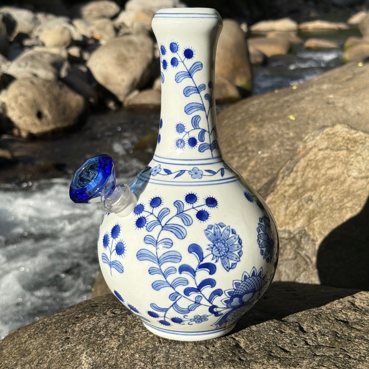 “Azure Omnipotence” Vintage Upcycled Porcelain Ceramic Vase Bong
