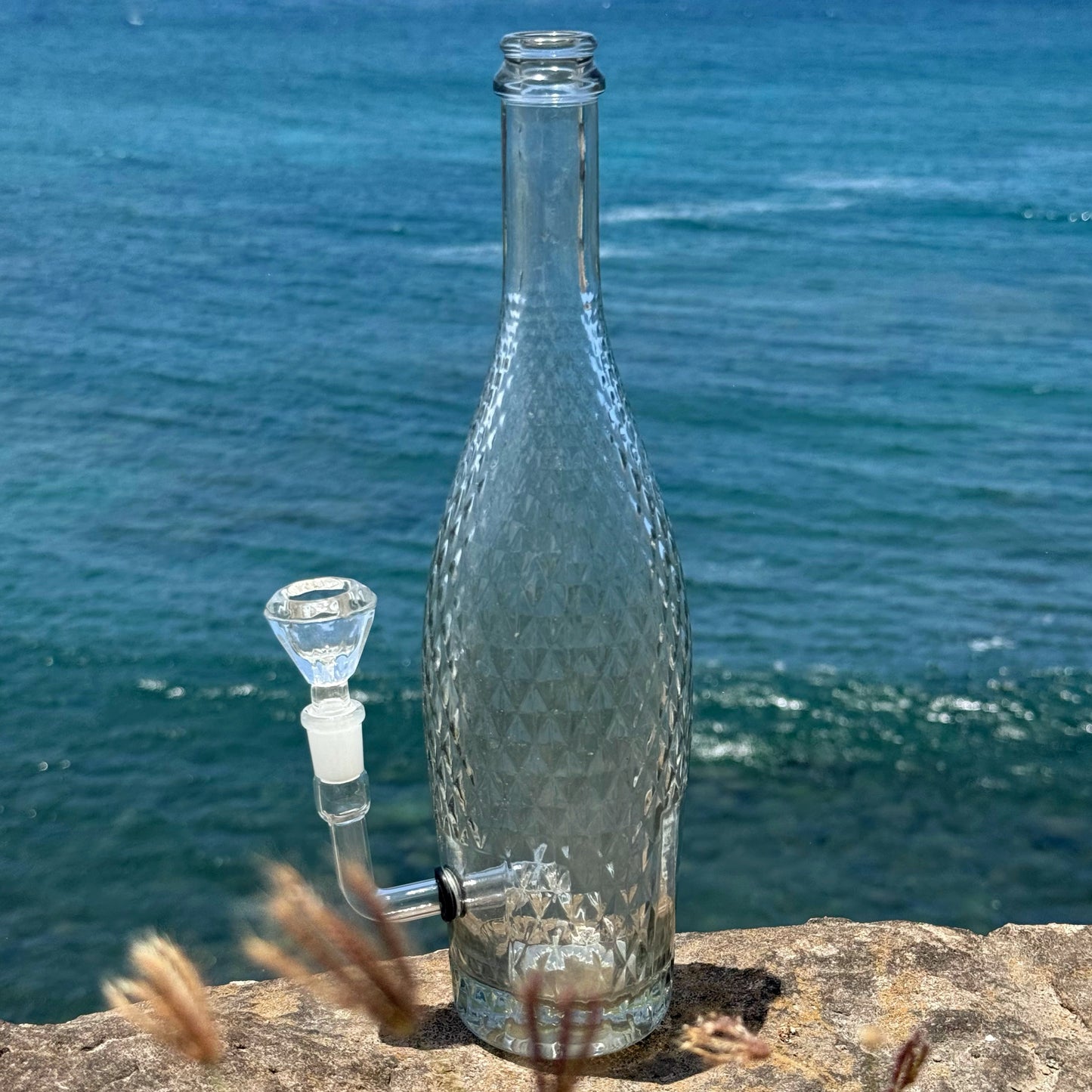 “Embossed Beauty” Upcycled Glass Bottle Bong