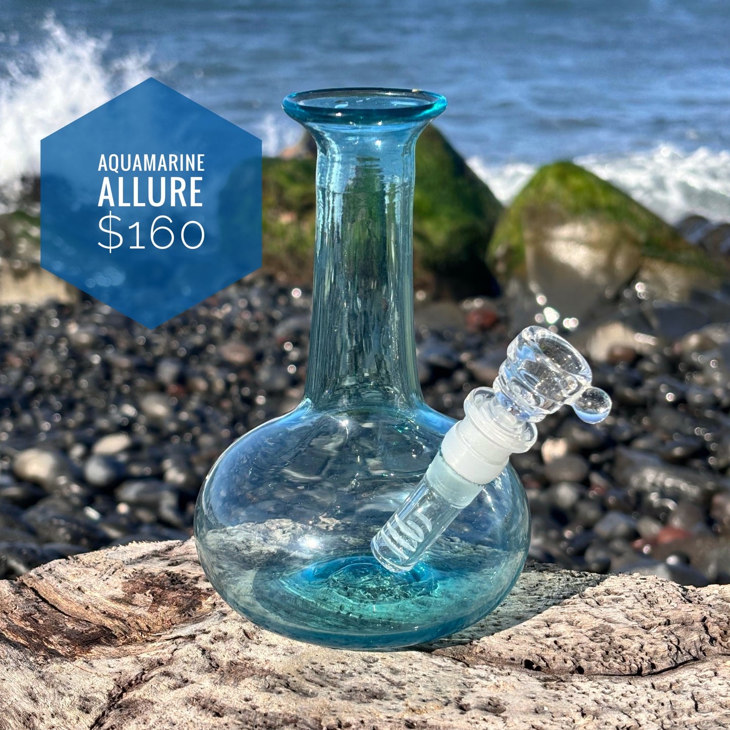 “Aquamarine Allure” Vintage Upcycled Handblown Glass Vase Bong