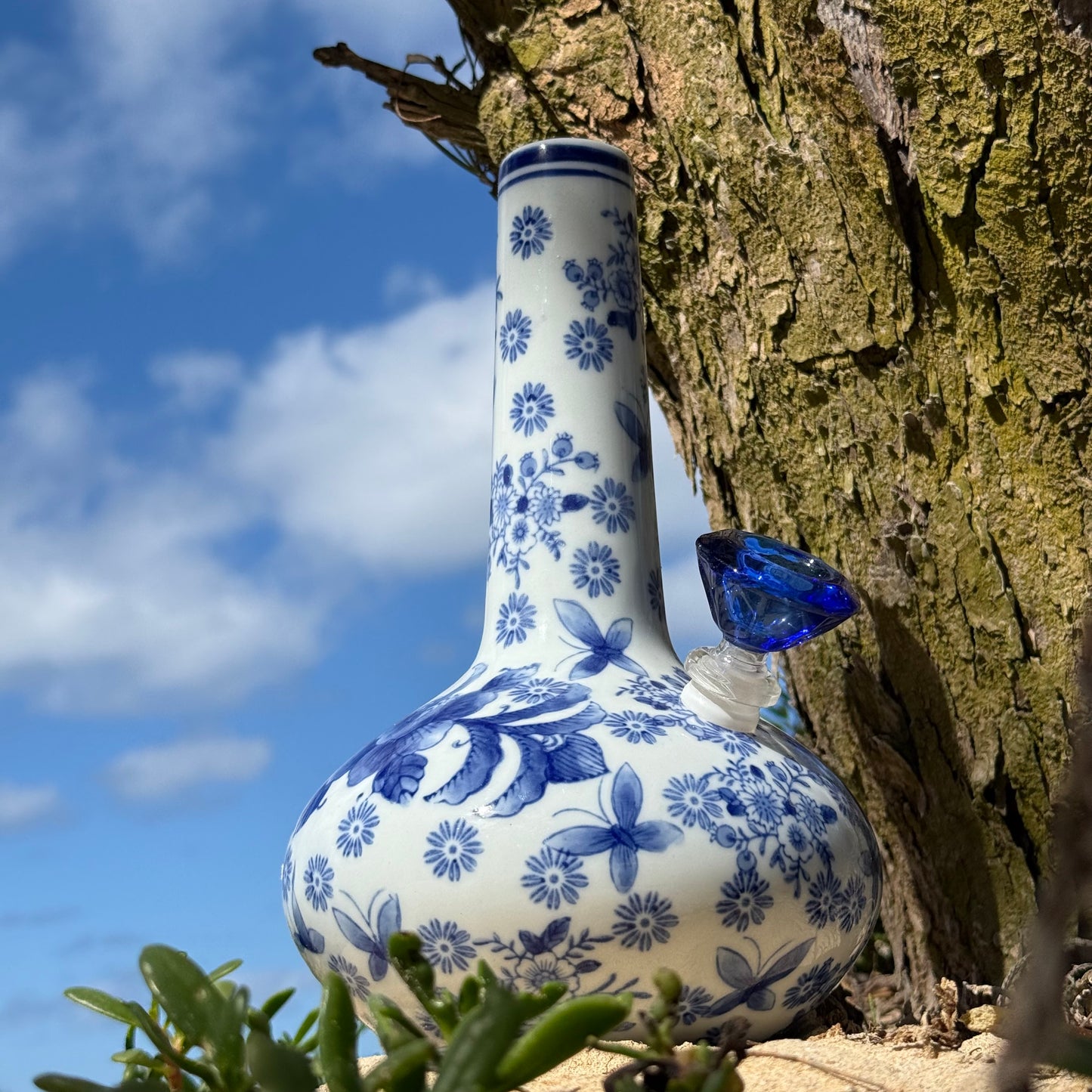 Vintage Ceramic Vase Bong “Azure Ascension”