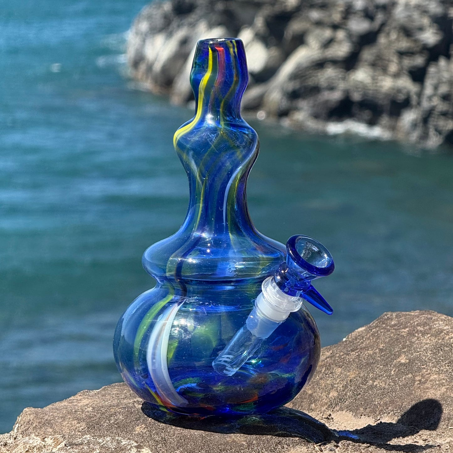 “Cobalt Mosaic” Vintage Upcycled Confetti Glass Vase Bong