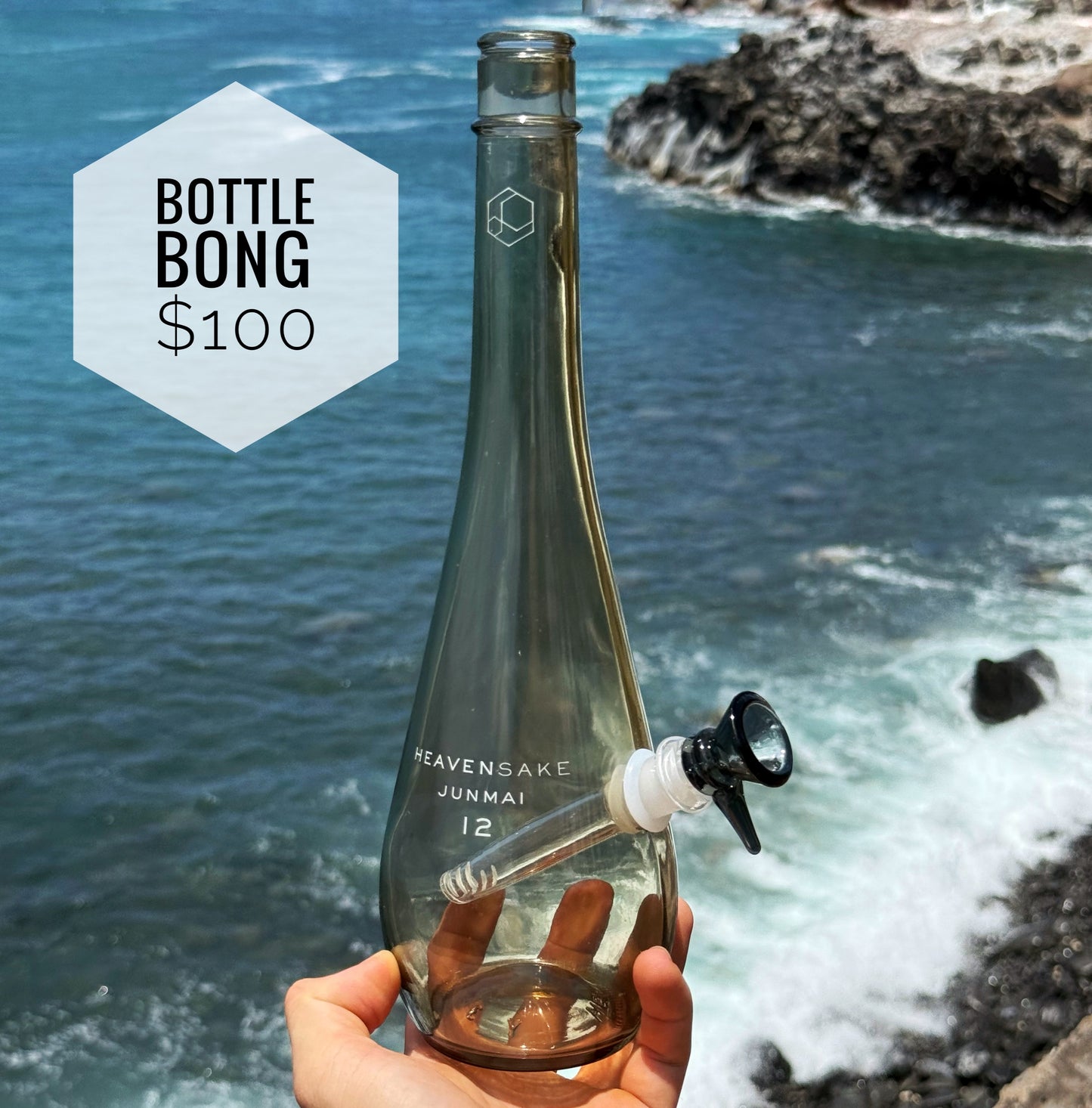 “Bottle Bong” Upcycled Smoky Glass Bottle Bong