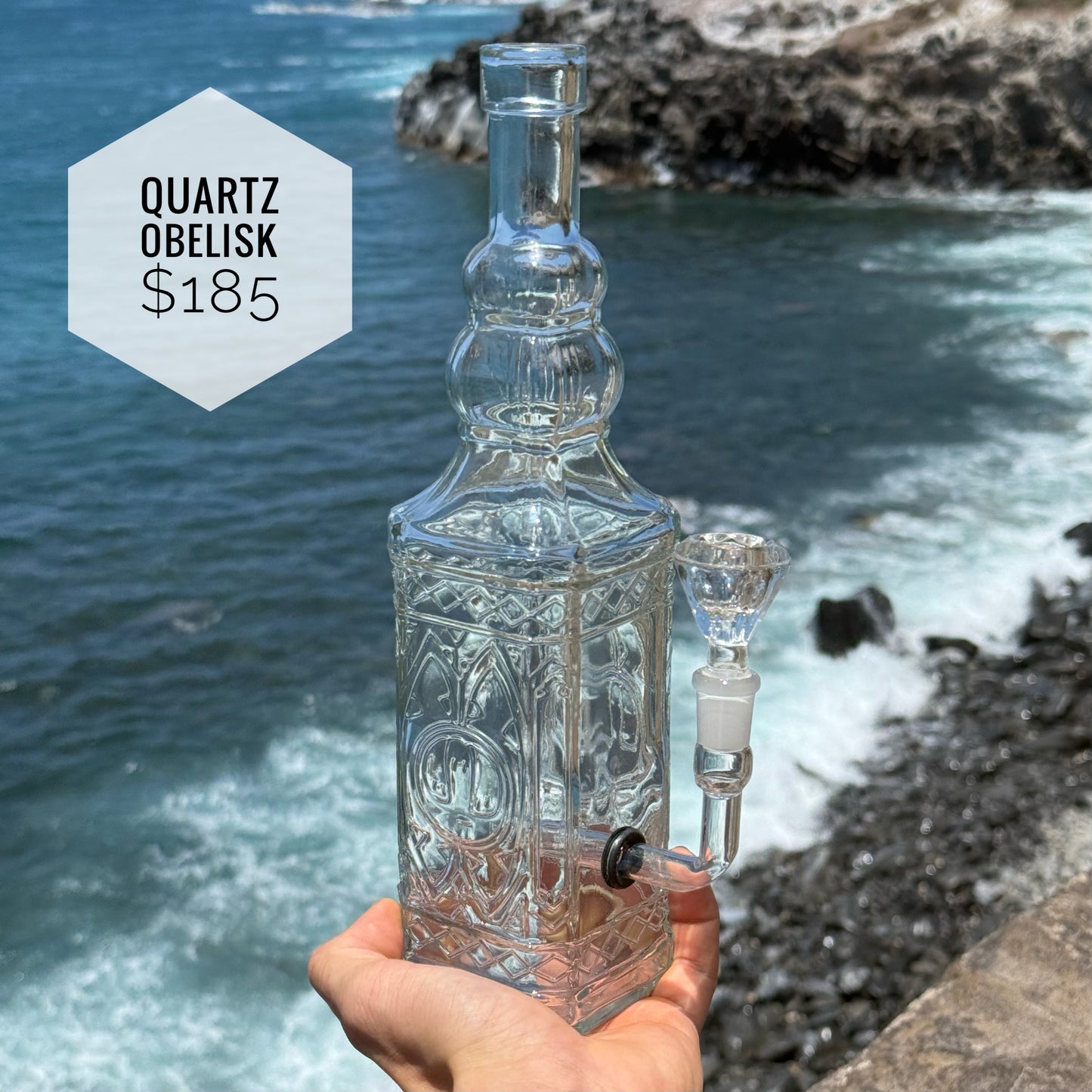 “Quartz Obelisk” Vintage Upcycled Glass Bottle Bong