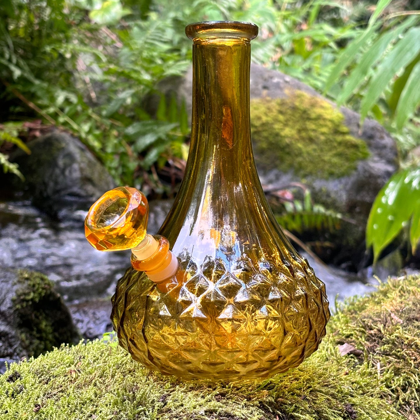 “Chiseled Citrine” Vintage Upcycled Glass Embossed Bong