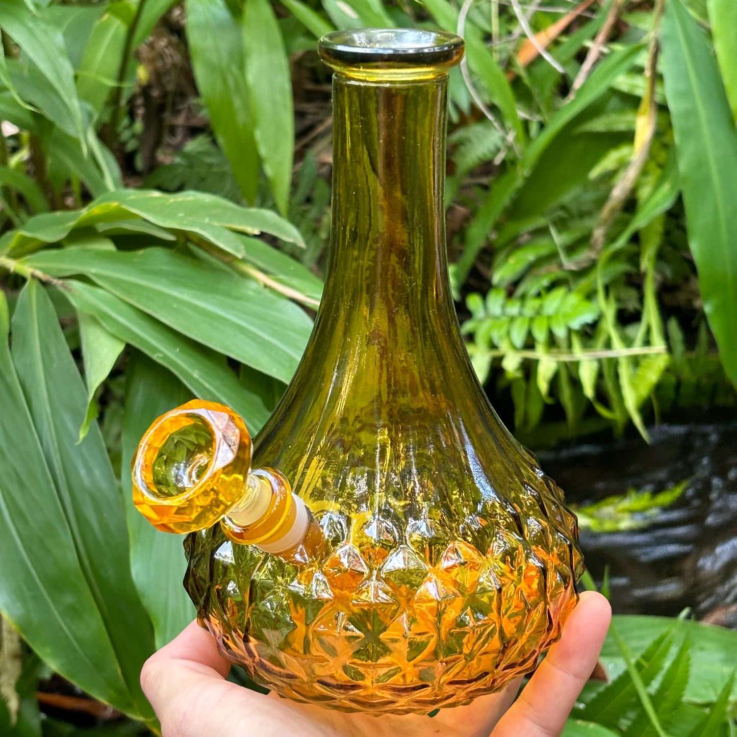 “Chiseled Citrine” Vintage Upcycled Glass Embossed Bong