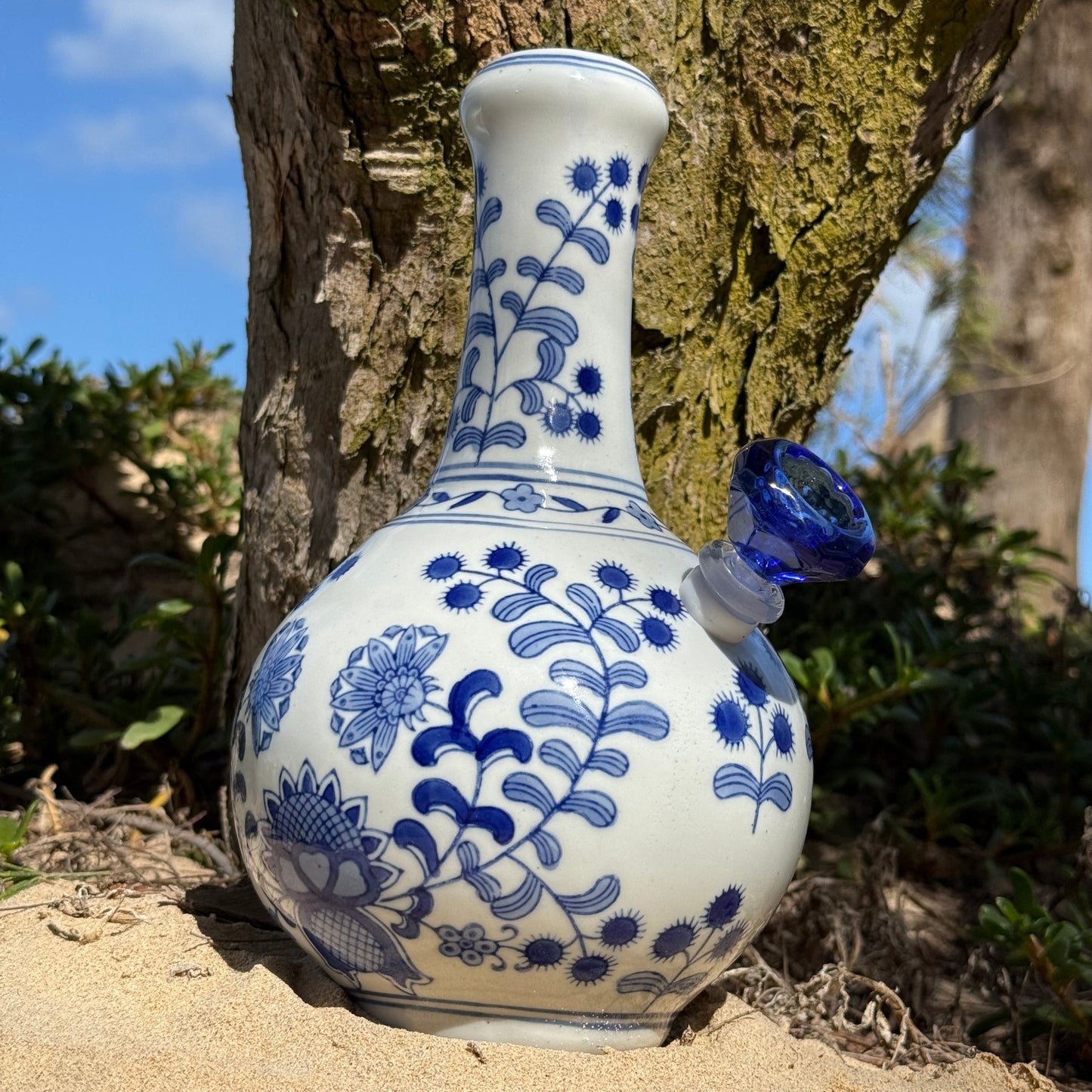 “Azure Omnipotence” Vintage Upcycled Porcelain Ceramic Vase Bong