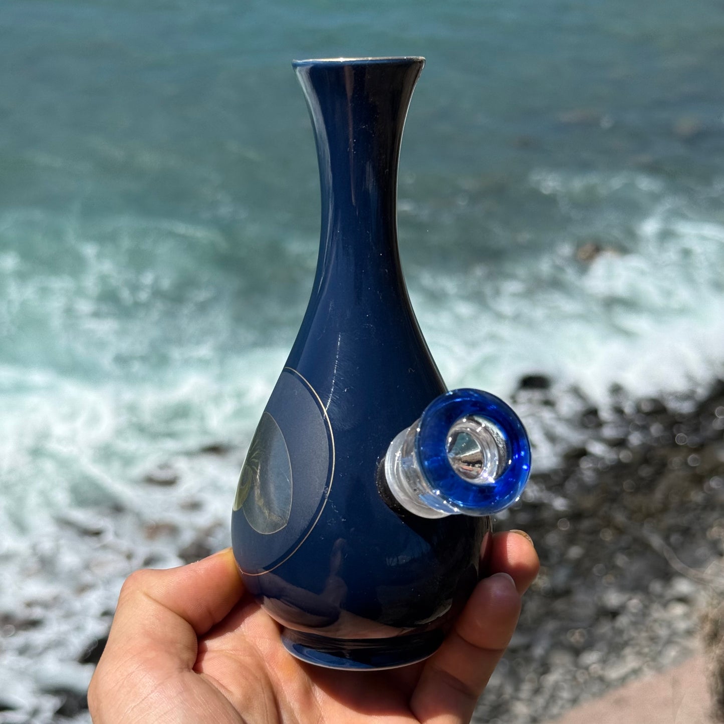Vintage Ceramic Vase Bong “Cobalt Nautilus”