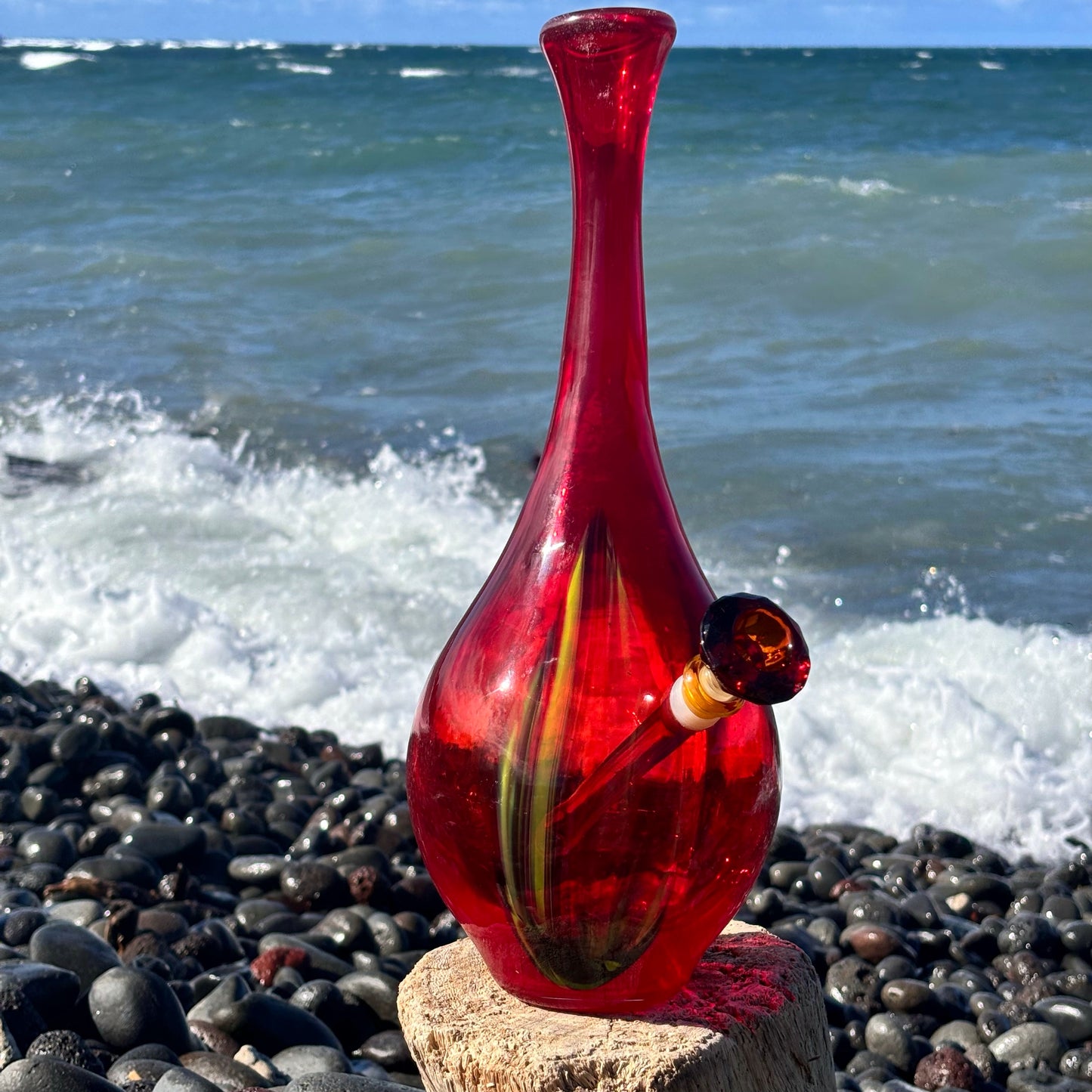 “Solar Flare” Vintage Upcycled Handblown Glass Vase Bong