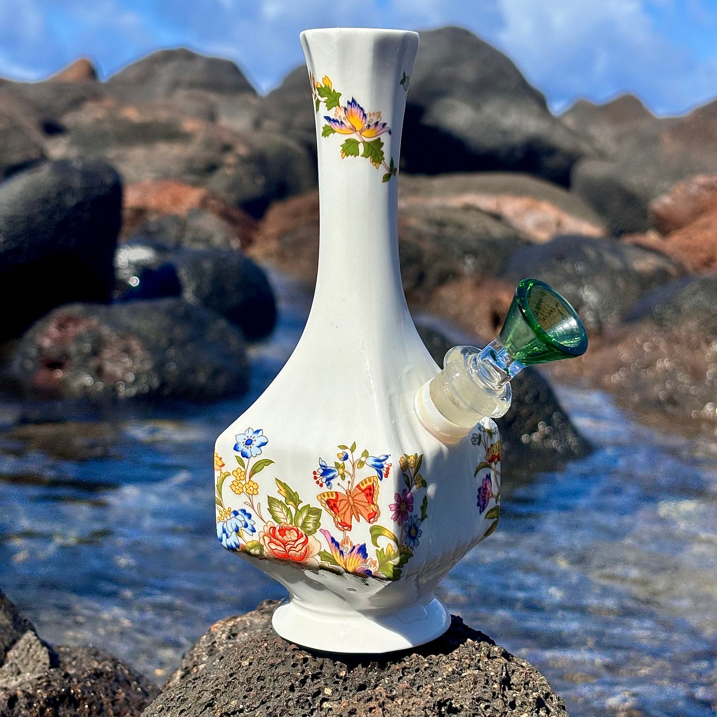 "Spring Meadow" Vintage China Vase Bong with Gilded Details