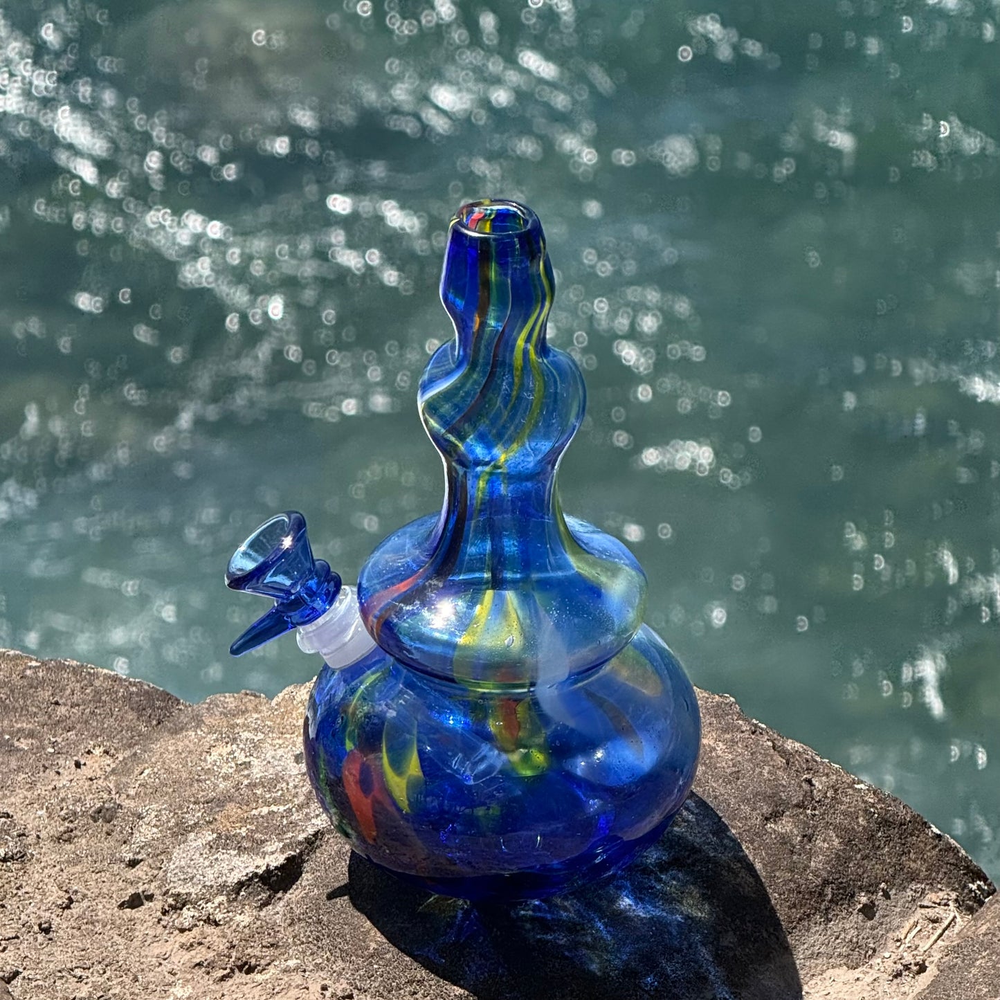 “Cobalt Mosaic” Vintage Upcycled Confetti Glass Vase Bong