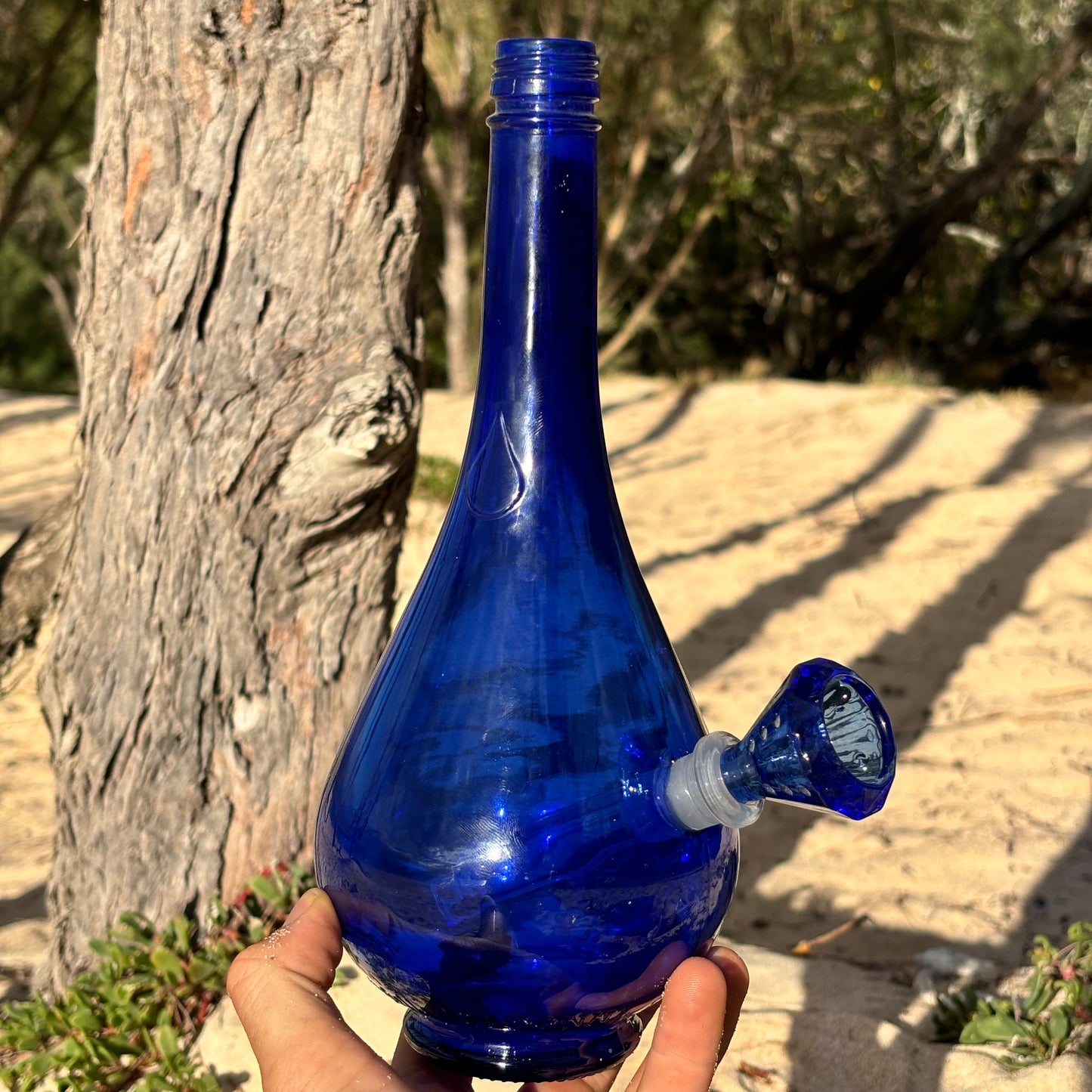 “Curvaceous Cobalt” Upcycled Vintage Italian Glass Bottle Bong