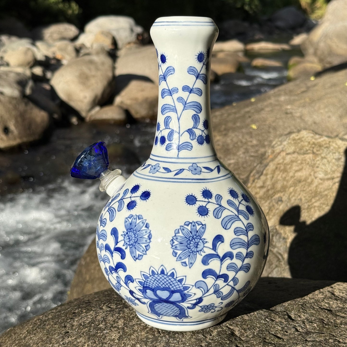 “Azure Omnipotence” Vintage Upcycled Porcelain Ceramic Vase Bong