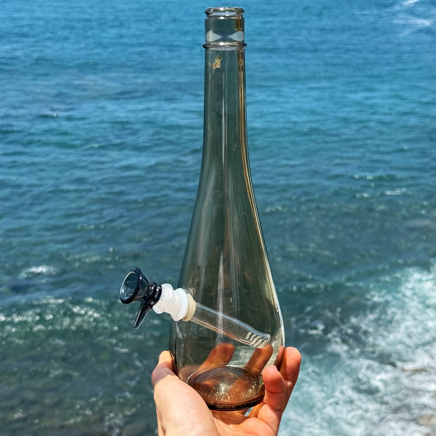 “Bottle Bong” Upcycled Smoky Glass Bottle Bong