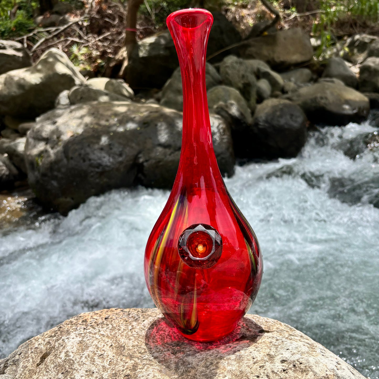 “Solar Flare” Vintage Upcycled Handblown Glass Vase Bong