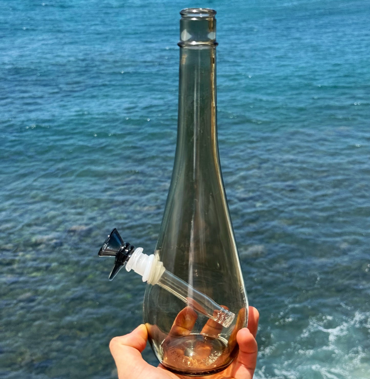 “Bottle Bong” Upcycled Smoky Glass Bottle Bong