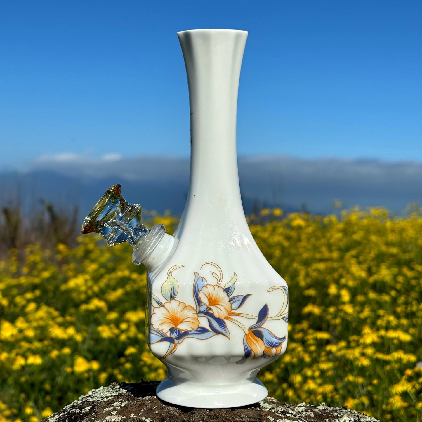 “Golden Orchid" Vintage China Upcycled Vase Bong with Gilded Details