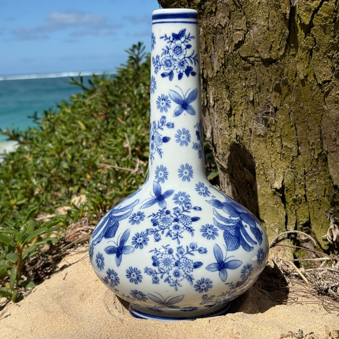 “Azure Ascension” Vintage Upcycled Porcelain Ceramic Vase Bong