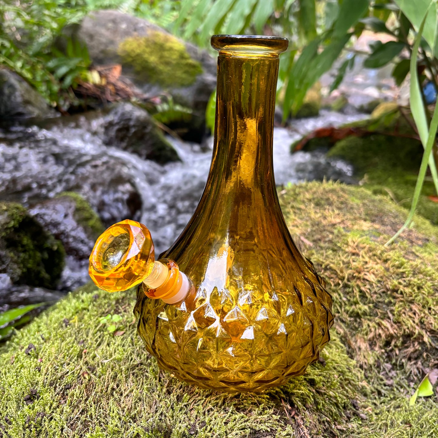 “Chiseled Citrine” Vintage Upcycled Glass Embossed Bong