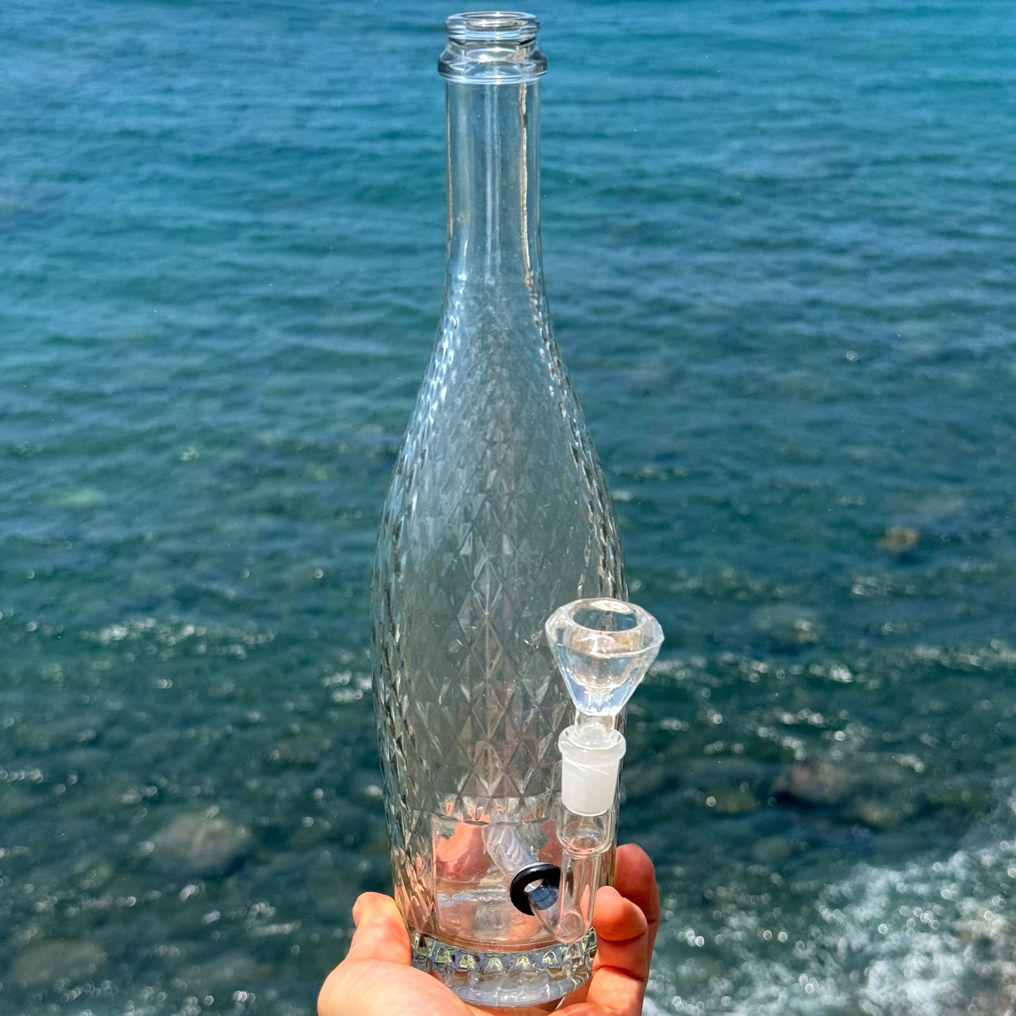 “Embossed Beauty” Upcycled Glass Bottle Bong
